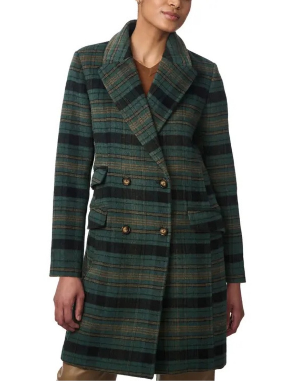 NWOT Bernardo Plaid Double-Breasted Trench Coat